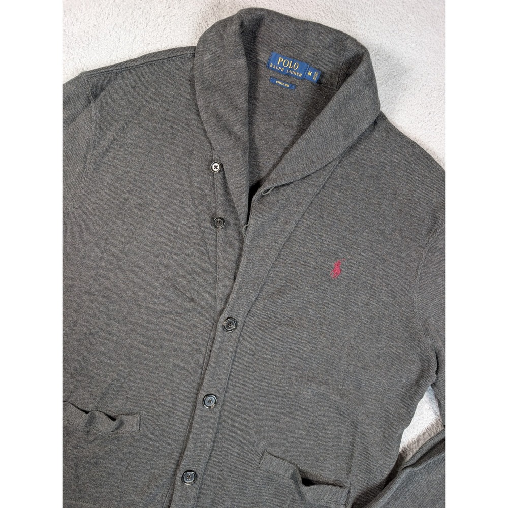 Polo Ralph Lauren Estate Rib Shawl Collar Cardigan Sweater Grey Mens Medium